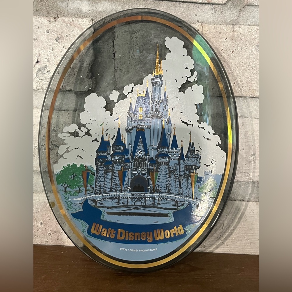 Vintage‎ Walt Disney World Oval Smoked Glass Collectors Souvenir Plate 1980s